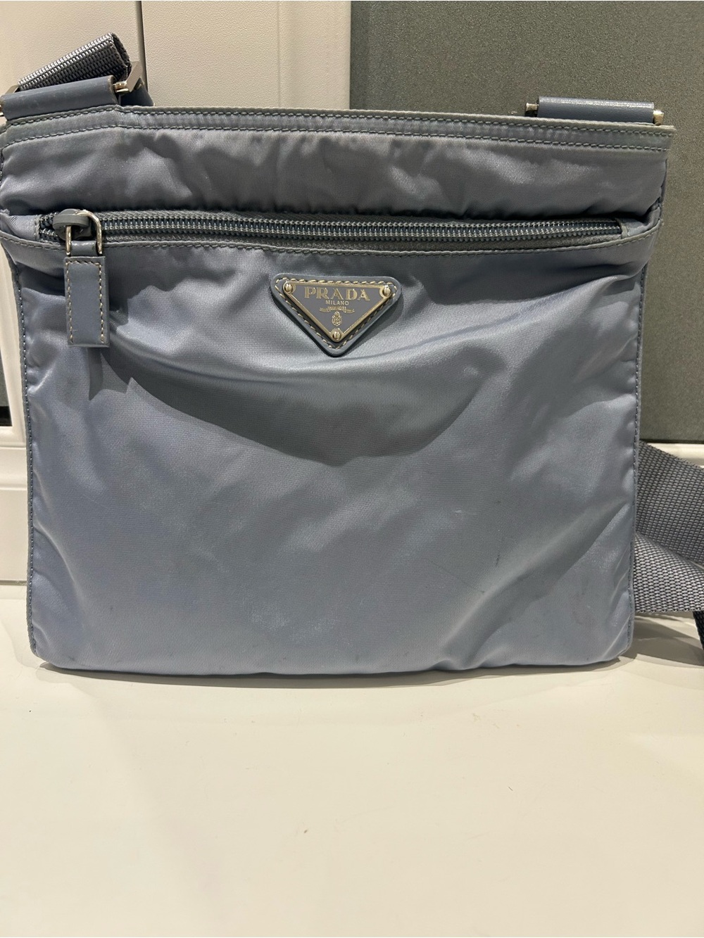 Prada women Nylon Messenger Bag in Powder Blue
